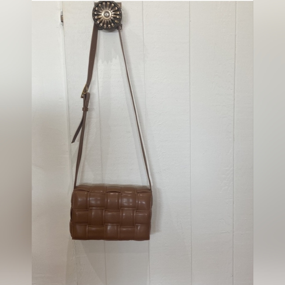 Brown Woven Leather Shoulder Bag